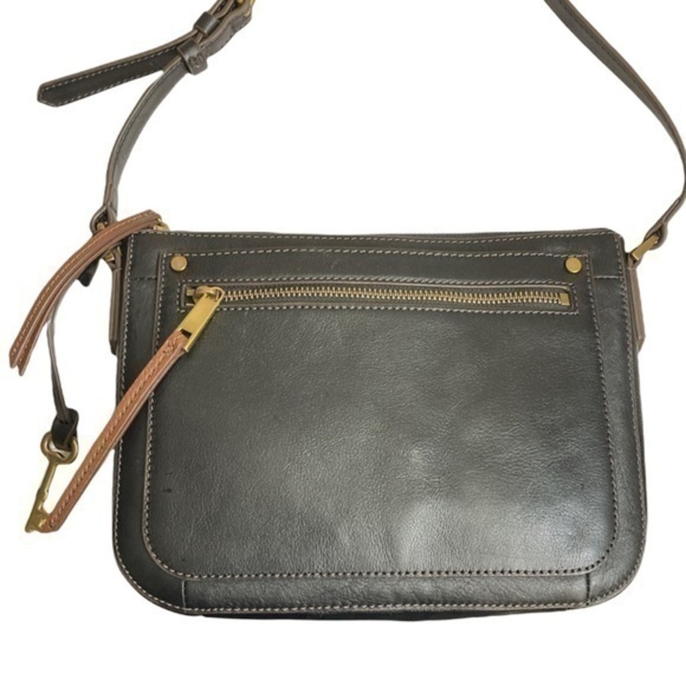 Fossil black leather messenger crossbody bag